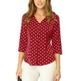 thumbnail image 5 of INSPIRE CHIC Valentine's Day Women's Blouse V Neck 3/4 Sleeves Polka Dots Button Front Top S Red, 5 of 8