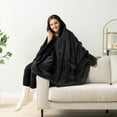 thumbnail image 4 of Pavilia Angel Wrap Hooded Blanket Poncho Sherpa Fleece, Black, 4 of 10