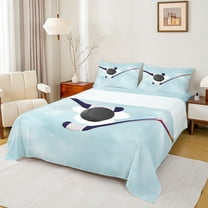 Manfei Boys Sport Bed Sheets 4pcs, Ice Hockey Printed King Sheets, Blue Black Sheet Set, Ultra Soft Home Decor