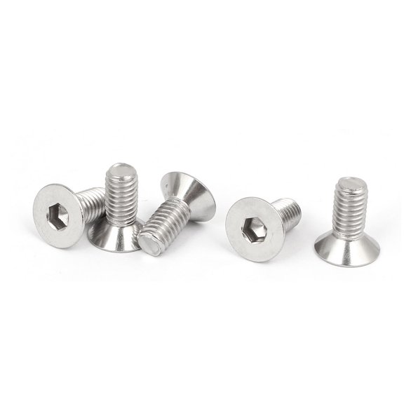 Tornillo de cabeza plana hexagonal de acero inoxidable 316 M6x14mm con cabeza avellanada, 5 piezas