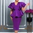 thumbnail image 2 of AURA Plus Size Summer Ruffle V Neck Slim Fit Bodycon Dress Elegant High Waist Midi Dress XL XXXL, 2 of 10