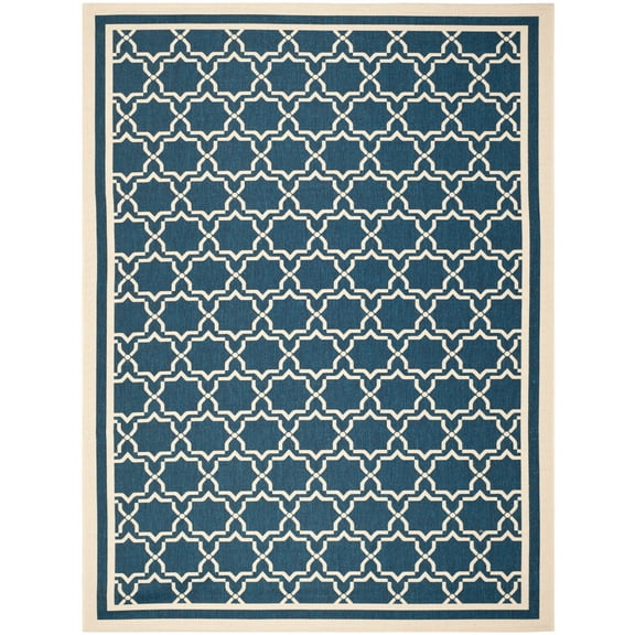 SAFAVIEH Courtyard Allison Geometric Bordered Indoor/Outdoor Area Rug, 8' x 11', Navy/Beige