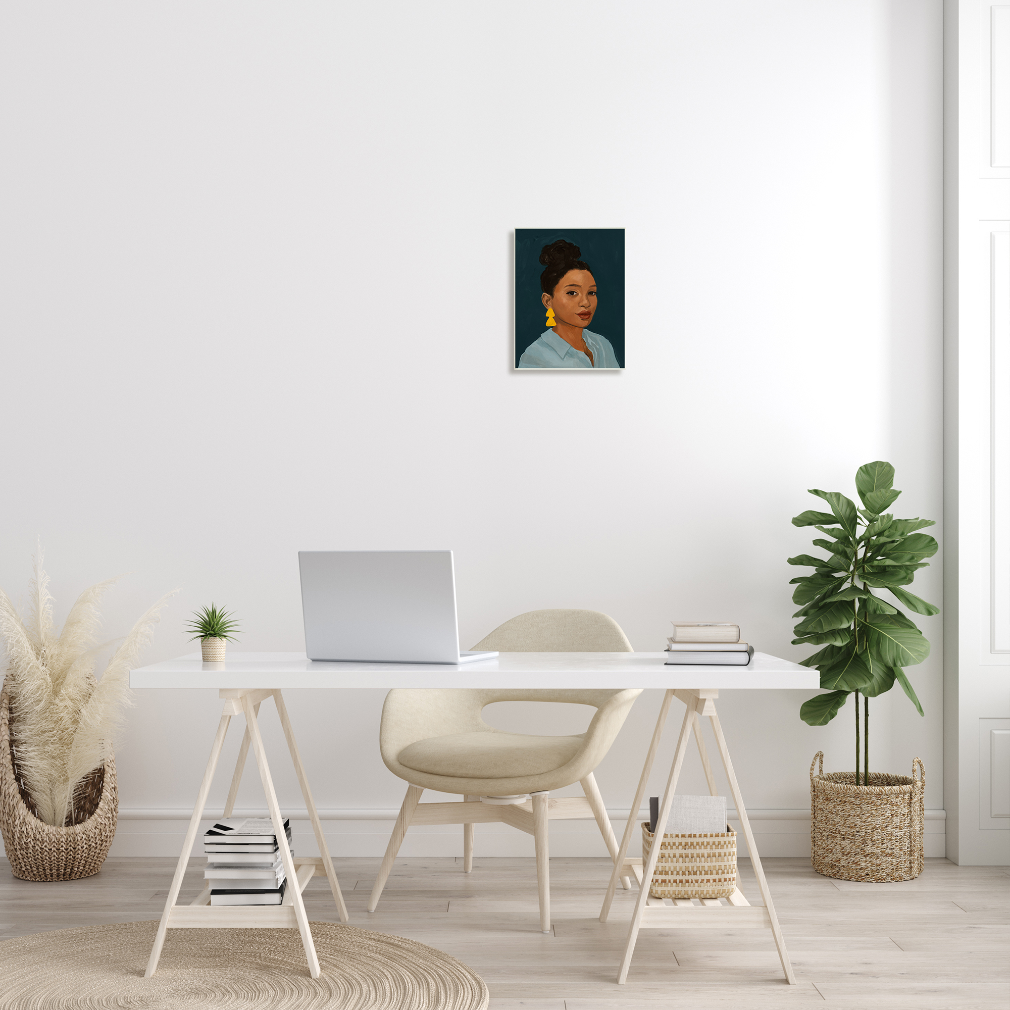 Stupell Indtries Sophisticated Female Portrait With Yellow Triangle Earrings,10 x 15,Design by Victoria Barnes&nbsp;