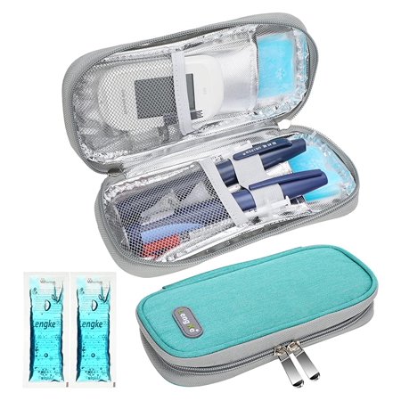 YOUSHARES Insulin Cooler Case with 2 Ice Packs Portable Diabetic Cooler Travel Case Carrying Diabetic Cooler Case (Green)
