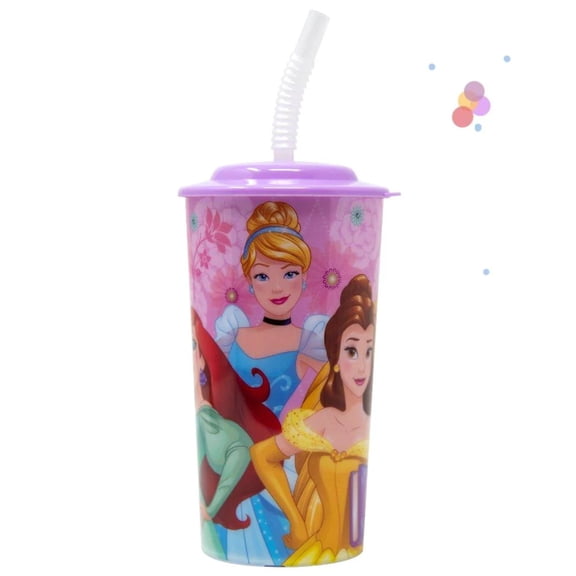 Disney Princess 16oz Tumbler Cups with Pink Lids Flex Straws