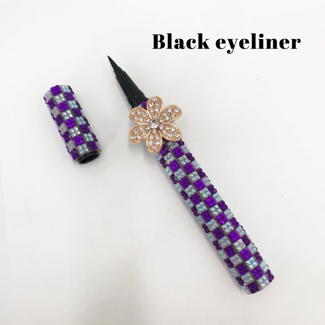 Pegamento superadhesivo para delineador de ojos, pluma de diamante, flor, negro, larga duración (black with flower 6