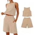 thumbnail image 5 of 2 Piece Sets for Women,Two Piece Sets For Women Summer Sleeveless Tank Tops and Wide Leg Shorts Linen Set Casual Beach Outfits, 5 of 6