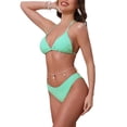 thumbnail image 4 of INSPIRE CHIC Women's Waffle Knit Textured Halter Bikini Sets 2 Piece Double Tie Top Triangle Bottom with Seashell Waist Rope Swimwear Suits X-Large Mint Green, 4 of 5