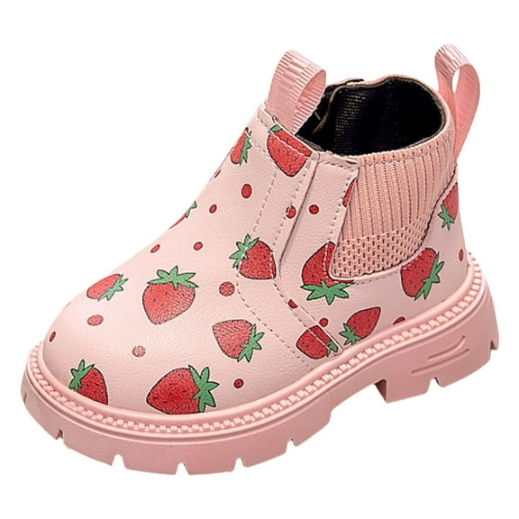 Xudanell Boots for Girls Soft Sole Girls Dress Shoes Cute Printed Leather Boots Fall Winter Shoes