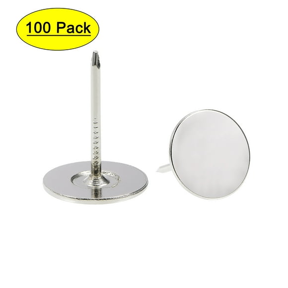 Uxcell 0.75''x0.98'' Clavos de tapicería con cabeza plana para muebles, tono plateado de hierro, 100 piezas