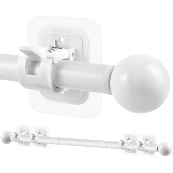 Curtain Rods No Drilling for Windows 42 Inch, 5/8 Inch Diameter Drapey Pole with No Drill Curtain Rod Brackets, Renter Friendly Cortineros Para Ventanas (White)