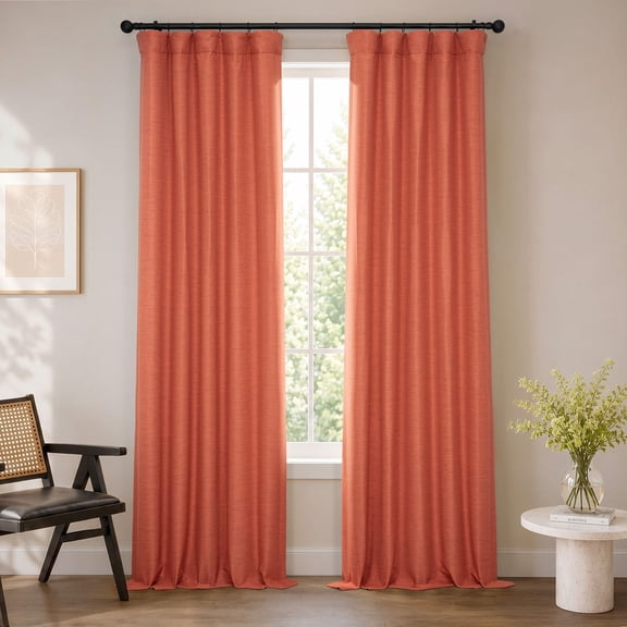 Half Price Drapes Persimmon Bellino Textured Faux Linen Room Darkening Curtains For Bedroom & Living Room Curtains(1 Panel), Curtains 120 Inches Long, 50W X 120L