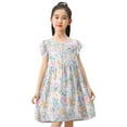 thumbnail image 3 of XQYLOS Girls Summer Butterfly Sleeve Princess Dress with Mixed Floral Patterns, Twirl Skirt Party Gown for Toddler Kids Birthday Carnival Dress, 3 of 7