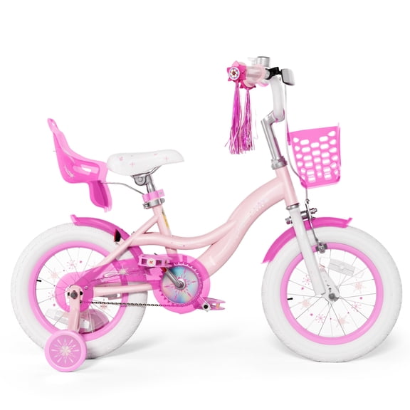 Korimefa 12 inch Girls Kids Bike Ages 3-6 Years Old Children, Toddler Bike with Training Wheels, Perfect for Beginner Riders Learning to Ride, Easy to Assemble, Pink
