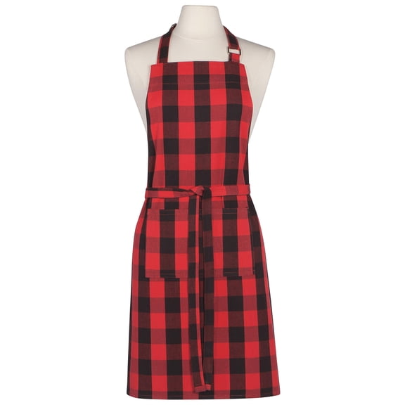 Now Designs Buffalo Check Cotton Chef's Kitchen Apron, Red Check 28 x 32 in