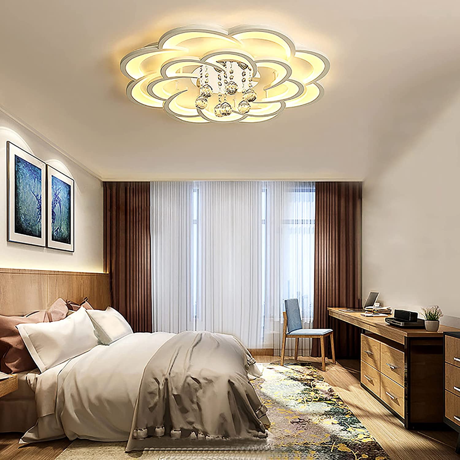 Miumaeov Modern LED Chandelier Fixture Acrylic Crystal Flush Mount ...