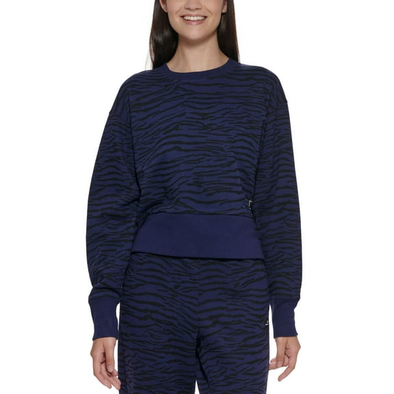 DKNY Womens Sport Tiger-Print Cropped Sweatshirt,Midnight,Small