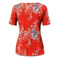 thumbnail image 5 of Wycnly Womens Tops Dressy Casual Vintage Striped Irregular Button Hem Breathable Comfy Tunic Shirts Summer Short Sleeve Crewneck Tops Floral Print Blouse Red l, 5 of 5