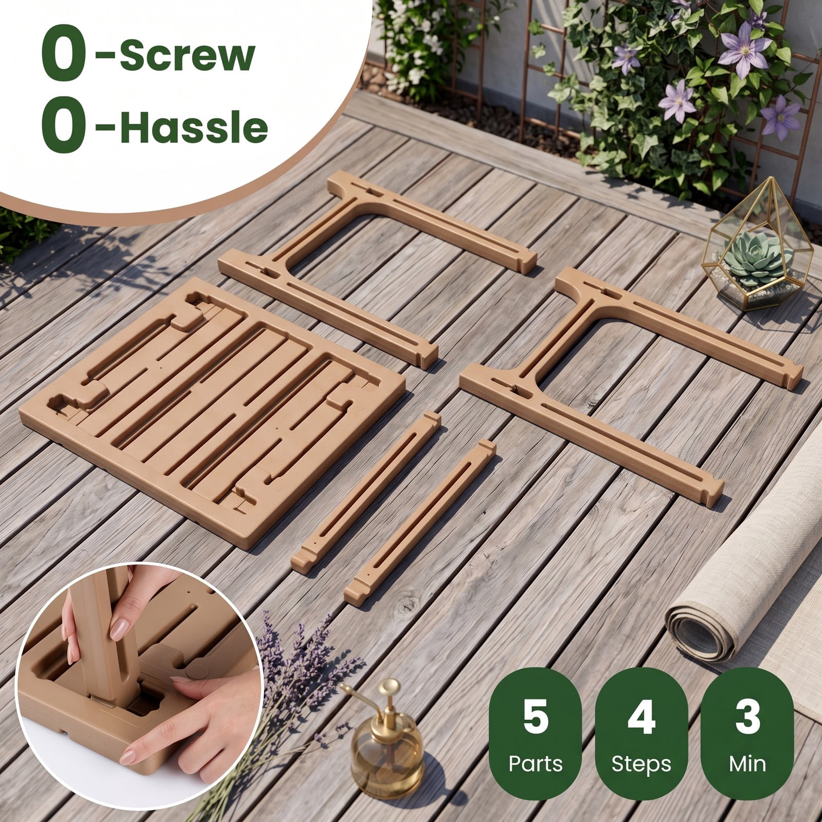 Furnibear Set of 2 18 Inch Square Outdoor HDPE Adirondack Side Tables with Slatted Top and X Panels for the Patio, Brown