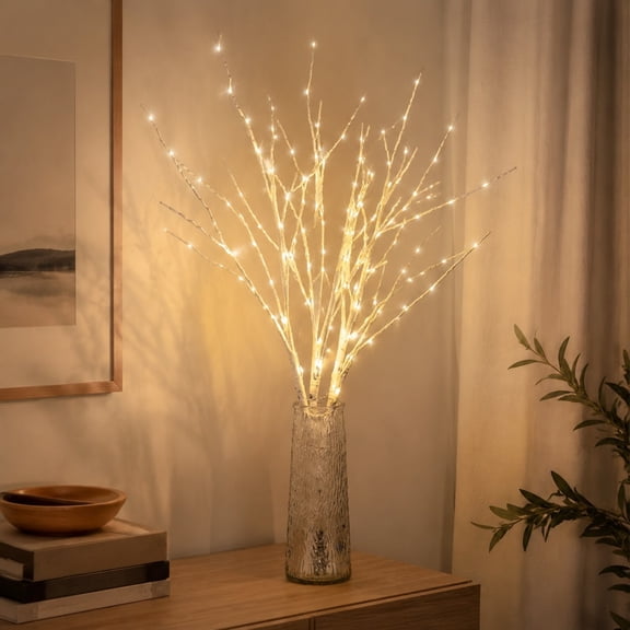 Lighted Brown Branches Battery Operated with Timer 50 LED Fairy Lights,Willow Branch Lights for Home Bedroom Fireplace Christmas Holiday Decoration Indoor Outdoor Use