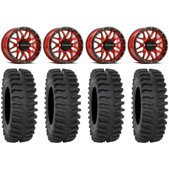 Raceline Krank 14" Red Wheels 27" XT400 Tires Polaris RZR XP 1000 / PRO XP / Ranger XP 900/1000