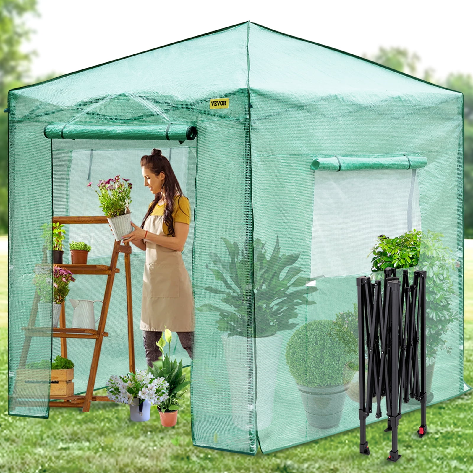 Greenhouse Garden Frame PVC Cover Roll Up Front Grow Plants Waterproof Container 