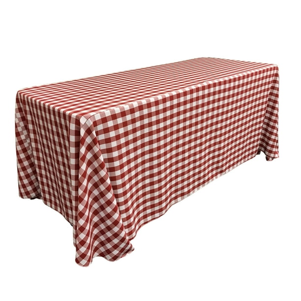 La Linen Mantel Rectangular De Poliéster A Cuadros De 90 X 132 Pulgadas, Color Blanco Y Rojo