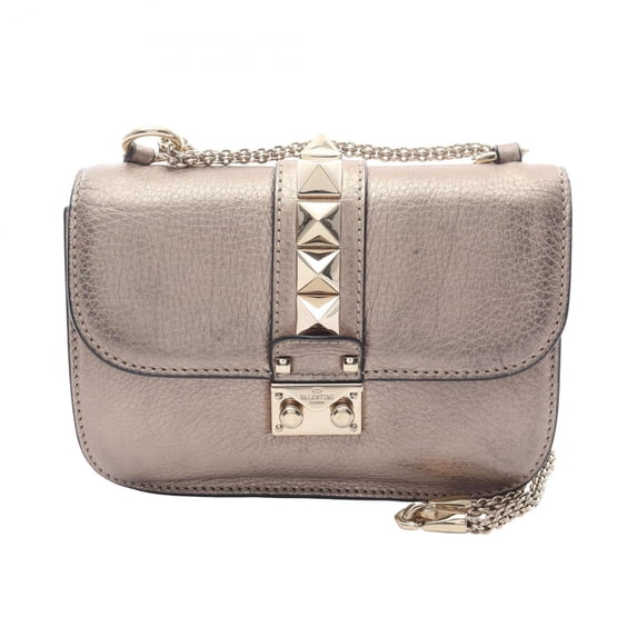 Pre-Owned Valentino Rockstud shoulder bag, leather, women's, gold (Fair)