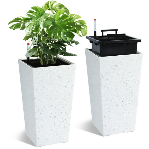 Huisuilinss Tall Planters Set Of 2,Large Tapered Planter,Tall Plant Pot Flower Pots With Drainage Holes&Water Level Monitor&Inner Bucket,Automatic Watering For Indoor/Outdoor Patio Porch Home Office