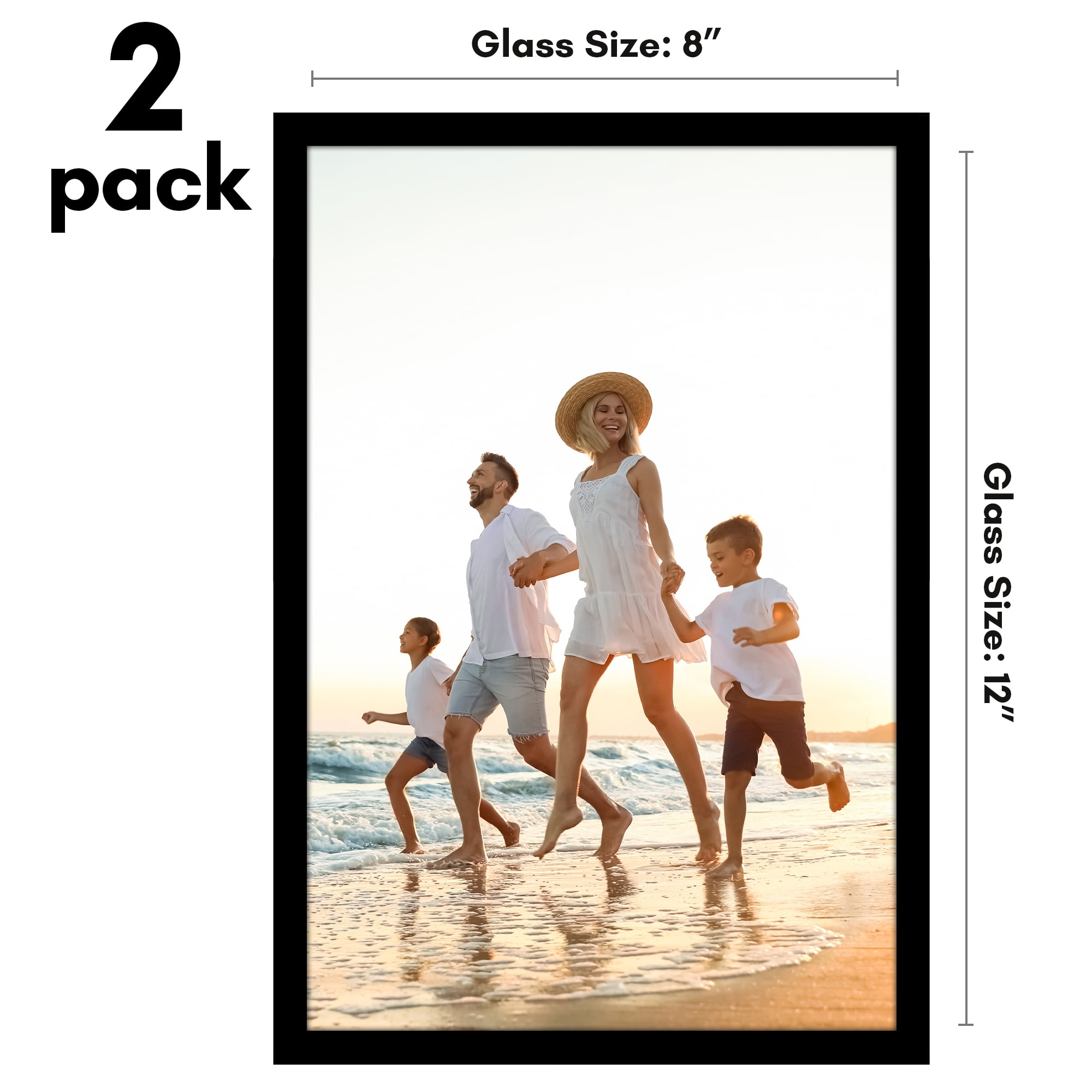 Americanflat 8x12 Picture Frame with Shatter-Resistant Glass 2 Pack Streamline Collection Thin Border - Black