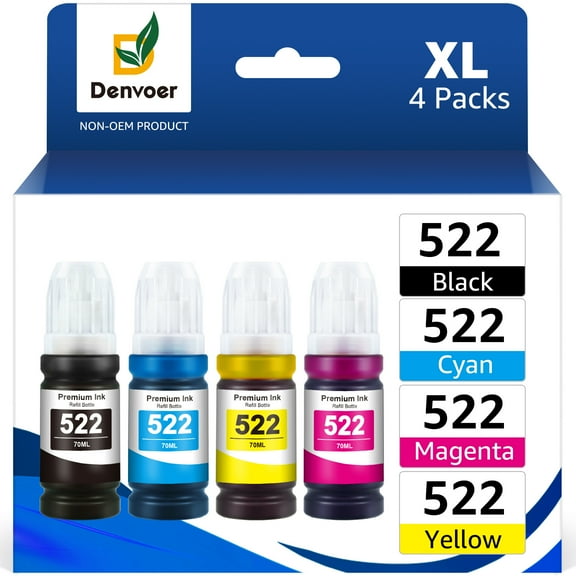 522 Ink Refill Kit Compatible for Epson 522 Ink Bottles Use for Epson EcoTank ET-2803 Wireless All-in-One Cartridge-Free Printer(4 Pack)