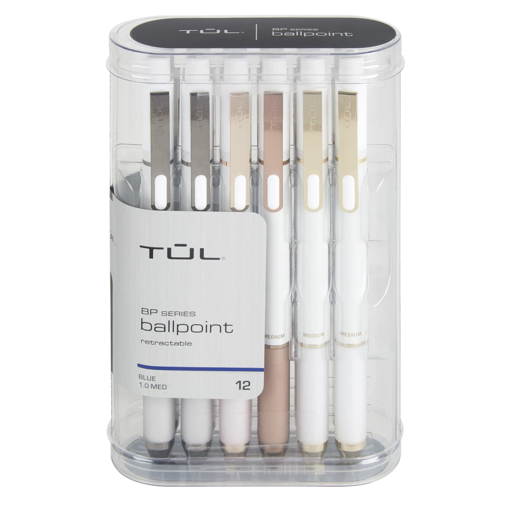 TUL® BP Series Retractable Ballpoint Pens, Medium Point, 1.0 mm, Pearl White Barrel, Blue Ink, Pack Of 12 Pens