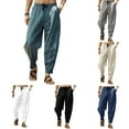 thumbnail image 6 of Men'S Cotton Linen Pants Joggers Casual Elastic Waist Loose Yoga Harem Trousers, 6 of 9