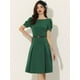 thumbnail image 2 of Vestido de trabajo elegante para mujer Vestidos de manga corta con cuello barco y cinturón Verde Oscuro L, 2 of 6