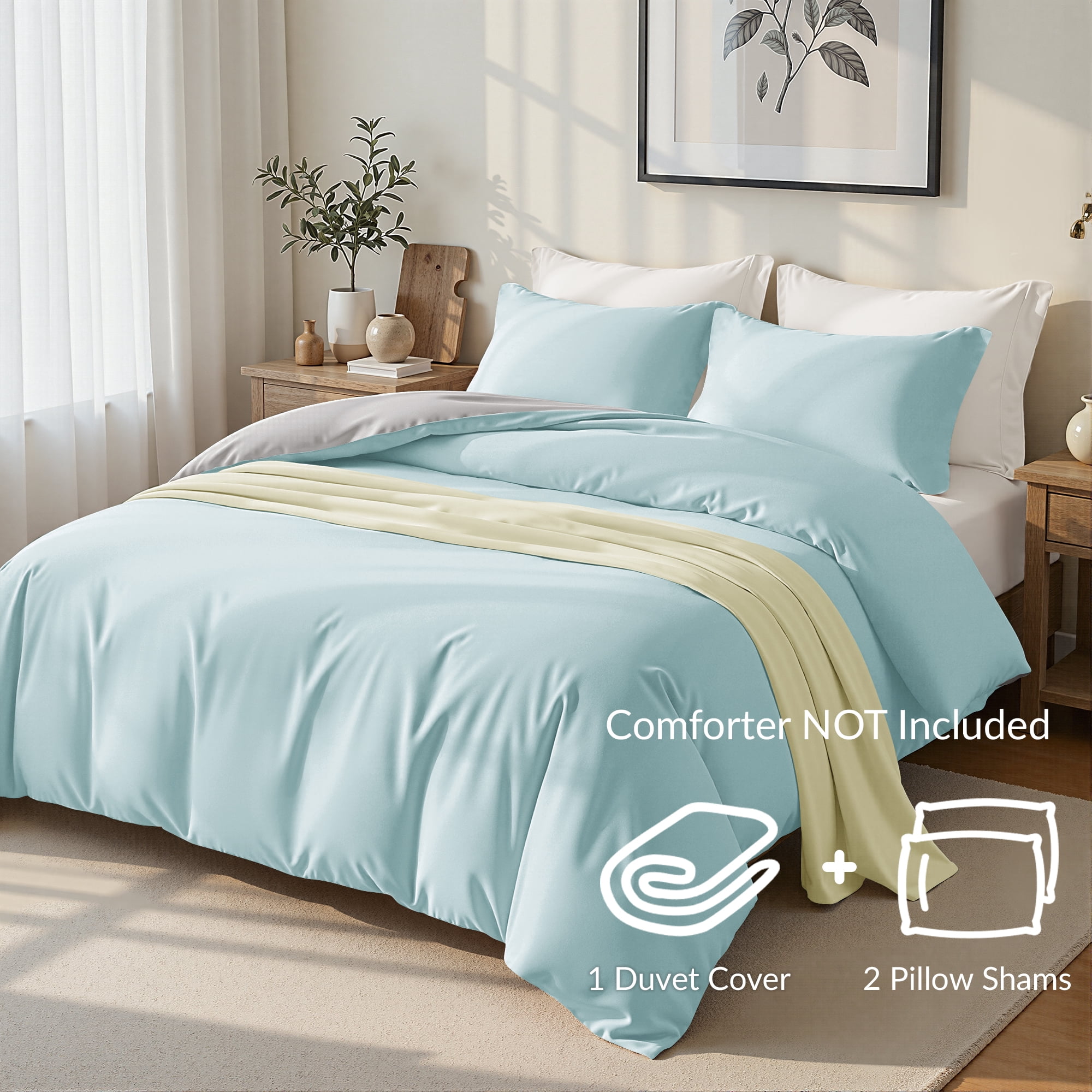 Exclusivo Mezcla Twin Bedding Duvet Cover Set, 2 Pieces Lightweight Comforter Cover with Pillow Sham (Light Green and Light Grey)