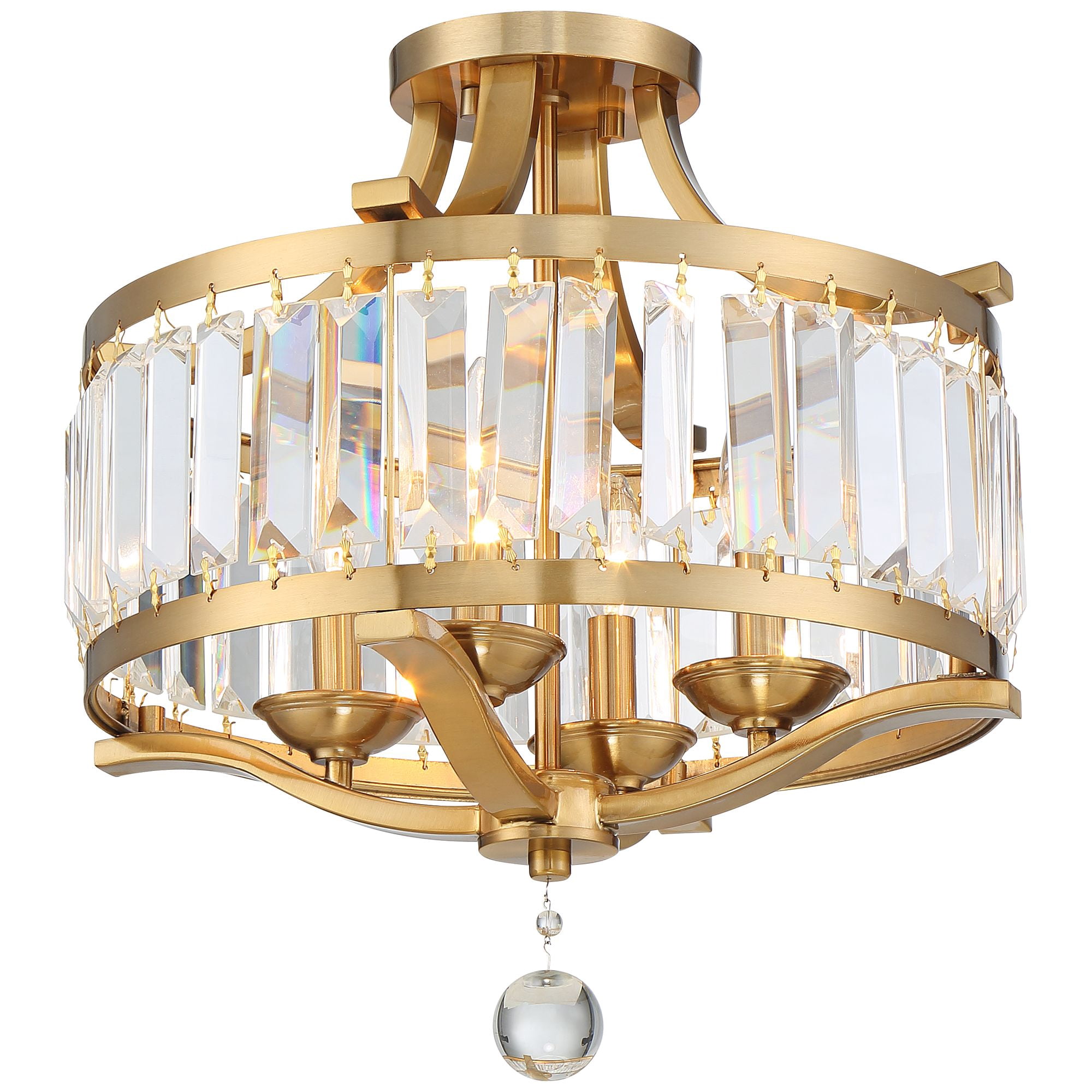 Possini Euro Design Prava 16 1/2" Traditional Semi Flush-Mount Ceiling Light Fixture Kitchen Foyer Drum Round Brass Finish Crystal