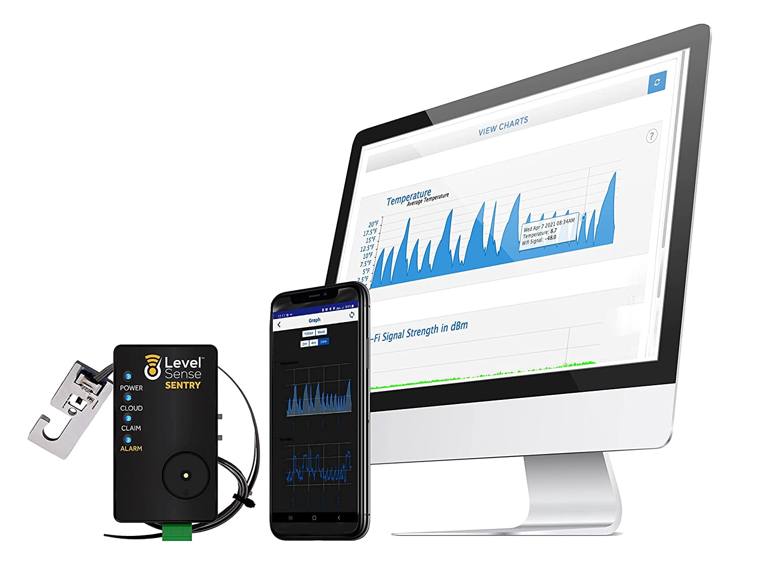 Freezer Temperature Alarm with Email, Wi-Fi Enabled, 4 Foot. Sensor