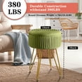 thumbnail image 2 of Hofitlead Velvet Storage Ottoman Vanity Stools - Multifunctional Upholstered Pleated Round Footrest with Golden Metal Legs,Matcha Green, 2 of 8