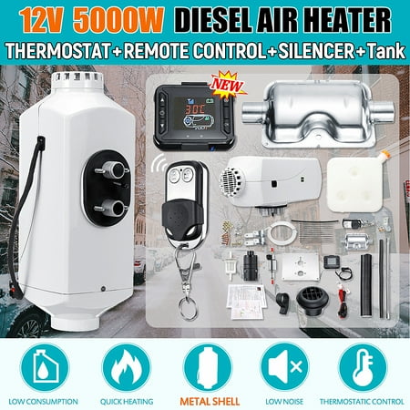 - 12V 5KW Diesel Air Heater Metal Shell & Tank & Thermostat For Truck Trailer Motorhome Bus Car