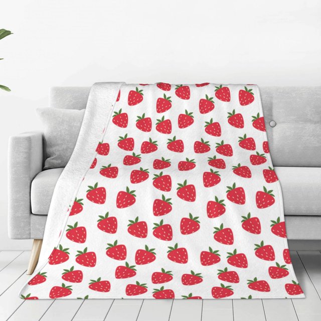 Fotbe Cartoon Strawberry Manta de Franela Acolchonada con Estampado, Súper Suave y Esponjosa, Extra Grande para Sofá, Cama, Uso Todo el Año-80"x60"