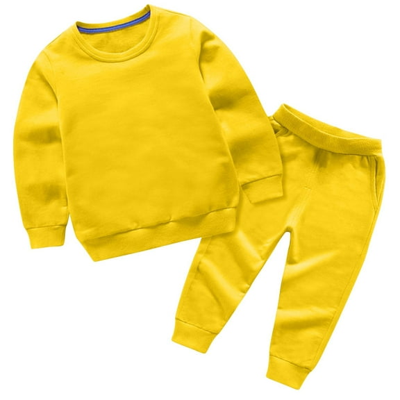 zbxnLI Kids Boys Girls Sweatsuits 2 Piece Long Sleeve Sweatshirt Sweatpants Solid Color Clothes Sets