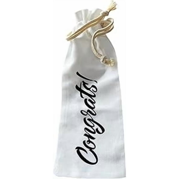 Jolitee “Congrats!” Wine Gift Bag – Reusable Canvas Drawstring with Celebration Script – Elegant Gift for Weddings or Graduations