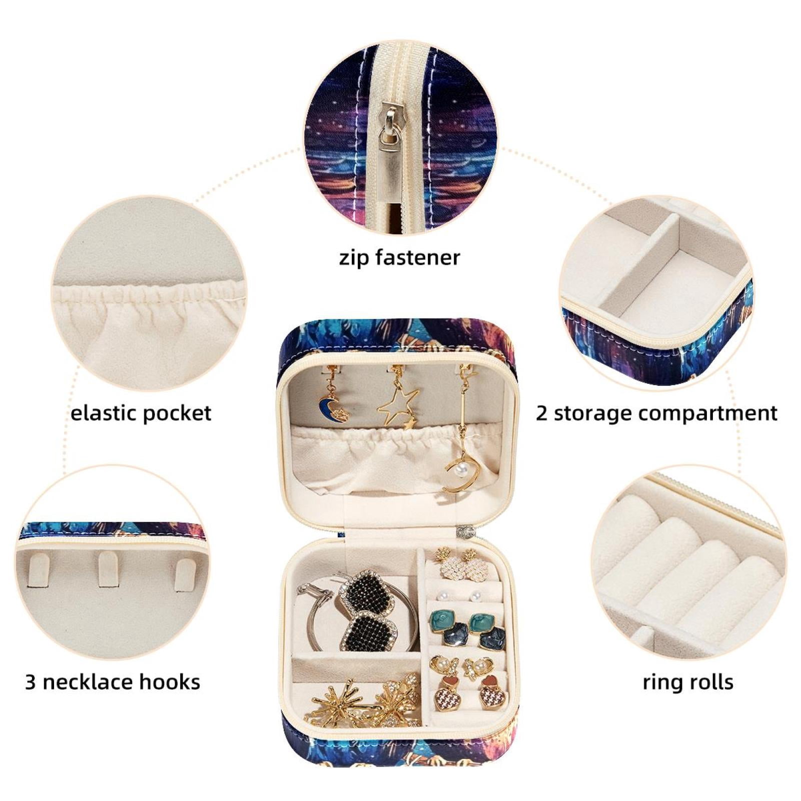 PhooArto Small Jewellery Box, Owls and Dreamcatcher Galaxy Portable Travel Mini Jewelry Case for Women Leather Ring Organizer