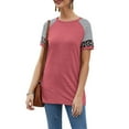 thumbnail image 5 of SWQZVT Leopard Print Tops for Women Short Sleeve Crewneck Tunic Color Block workout Tshirts shirts tops Pink L, 5 of 7