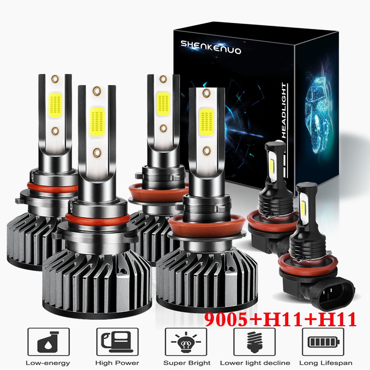 AUXITO H11 9005 LED Headlight High Low Beam 9145 H10 Fog Light Bulb Combo Kit