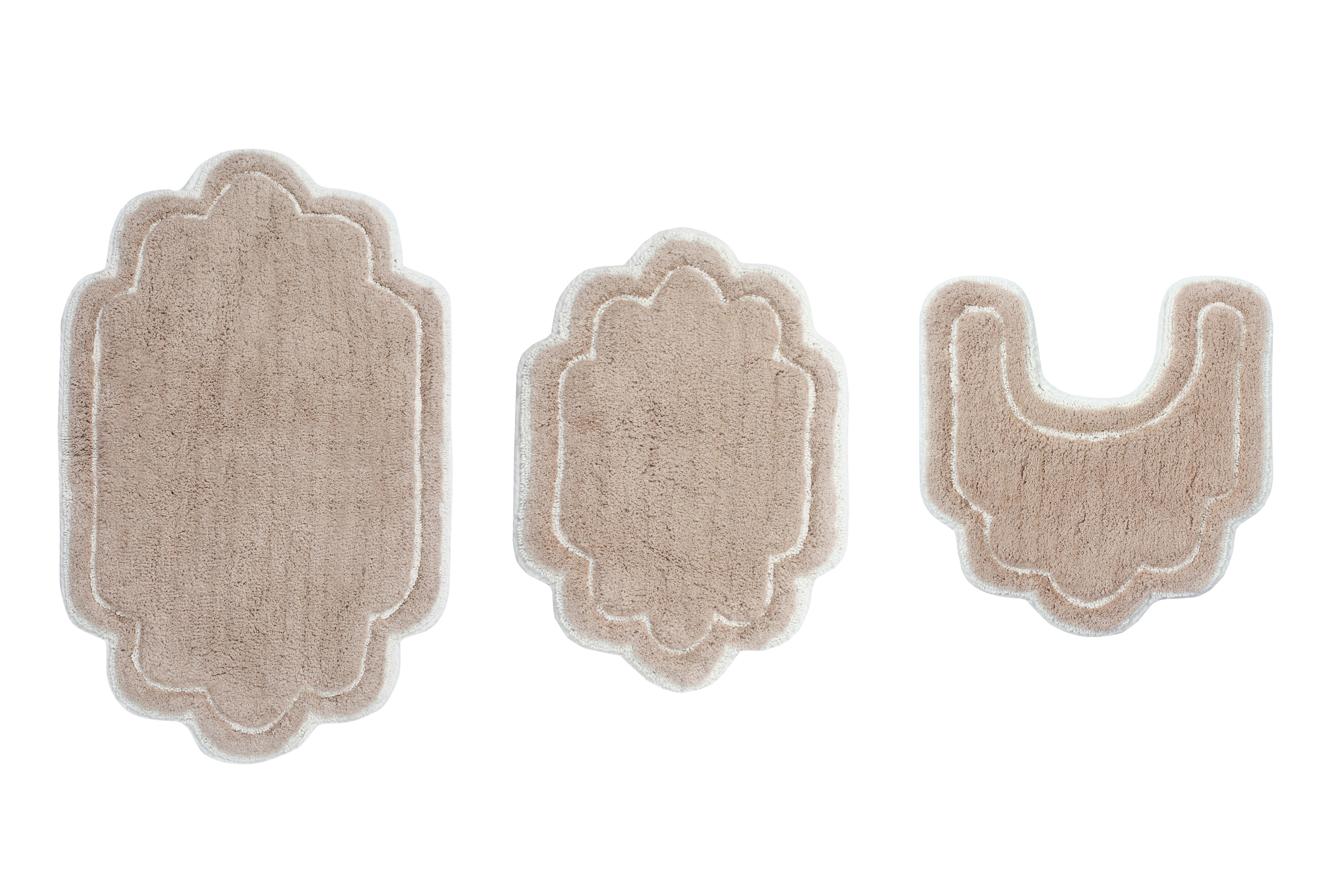 Home Weavers Allure Collection 100% Cotton Non-Slip Bathroom Rug Set Machine Washable Bathroom Rug-17"x24", Bath Rug- 21"x34", U Shaped Contour- 20"x20", Linen Color 3 Piece Bath Rug set
