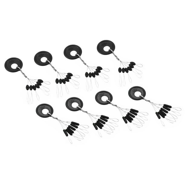 Fishing Rubber Bobber Beads Stoppers, 1 Set/1200 Pieces 6 in 1 Float Sinker  Stops Oval and Cylinder Shape L Size for Fishing Line, Black 