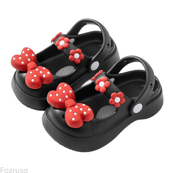 Fozruso Mary Jane Kids Slippers Cute Bowknot Hole Shoes For Girls Indoor Sandals For Kids And Parents Closed Toe Sandals For Ages 4 11,Winter Slippers Sizes 11 Little Kid(4-5 Years)