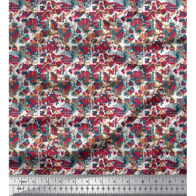 Soimoi Crepe Silk Fabric Check & Geometric Print Fabric by Yard 42 Inch Wide
