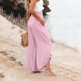 thumbnail image 5 of Women Linen Pants Summer Ruffle Wide Leg Palazzo Pants Dressy Smocked Waist Wide Leg Pant Boho Flowy Beach Pant Pink XL, 5 of 7